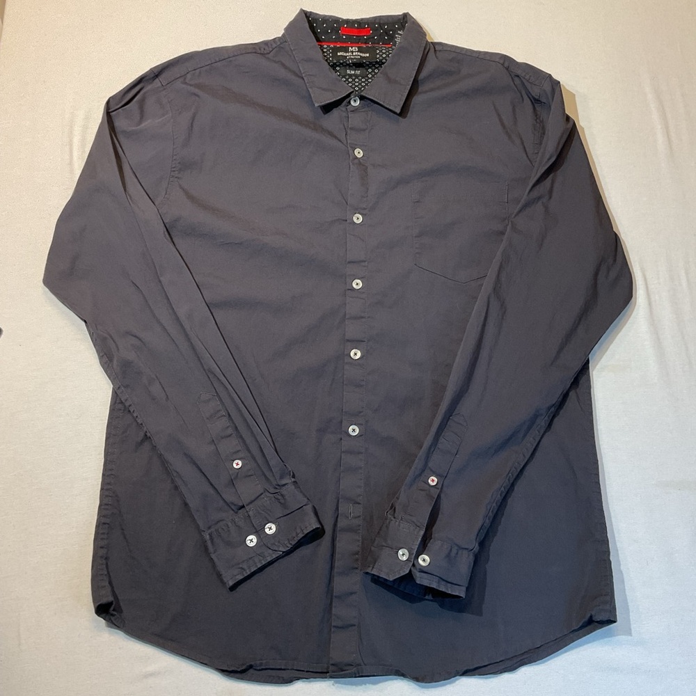 Michael Brandon Solid Dark Gray Long Sleeve Button-Up Collar Stretch Slim Fit XL
